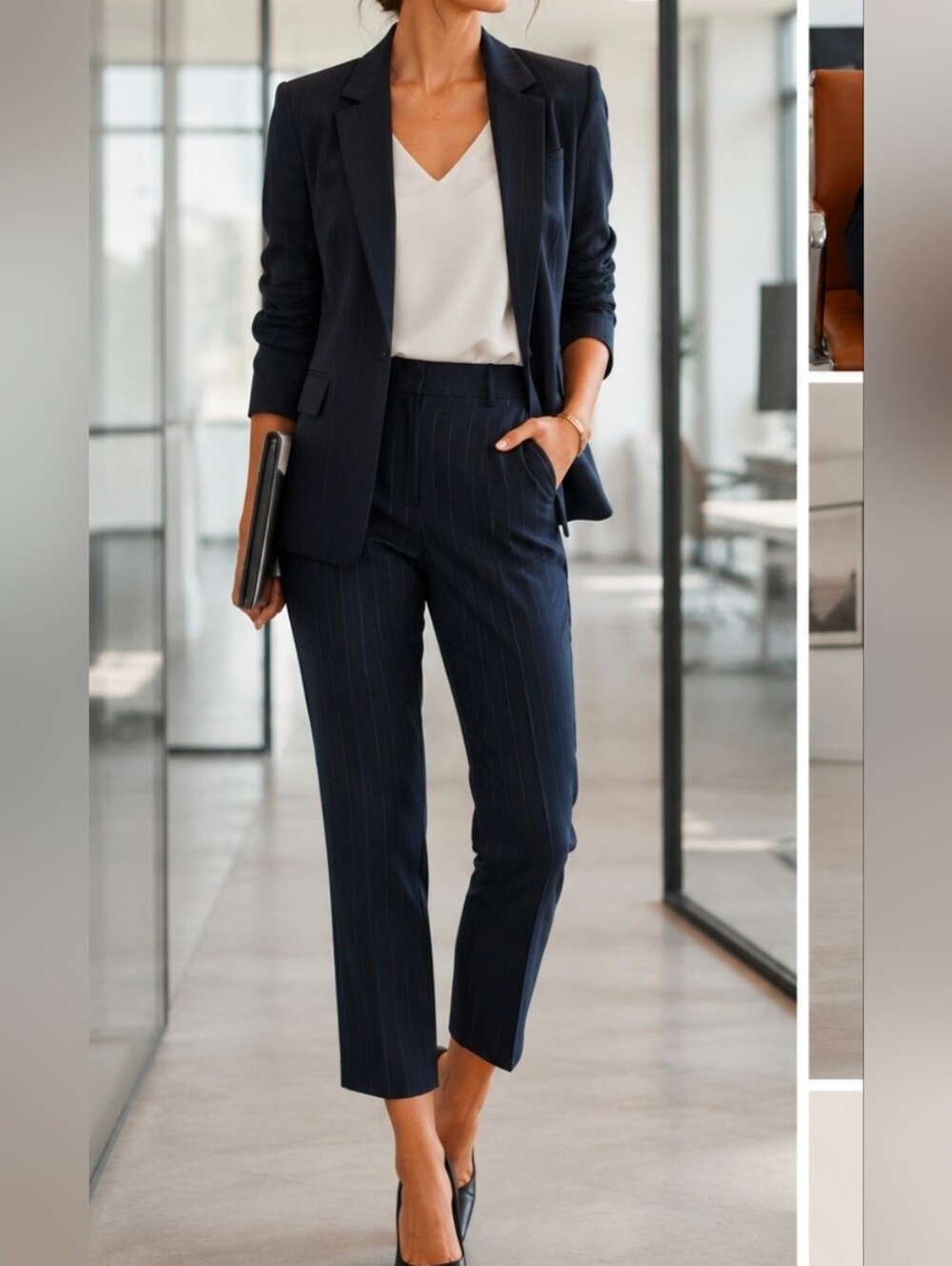 Closed Navy/Pinstripe Daph Pant Wool Blend Straight Leg Size 26 Italian Fabric